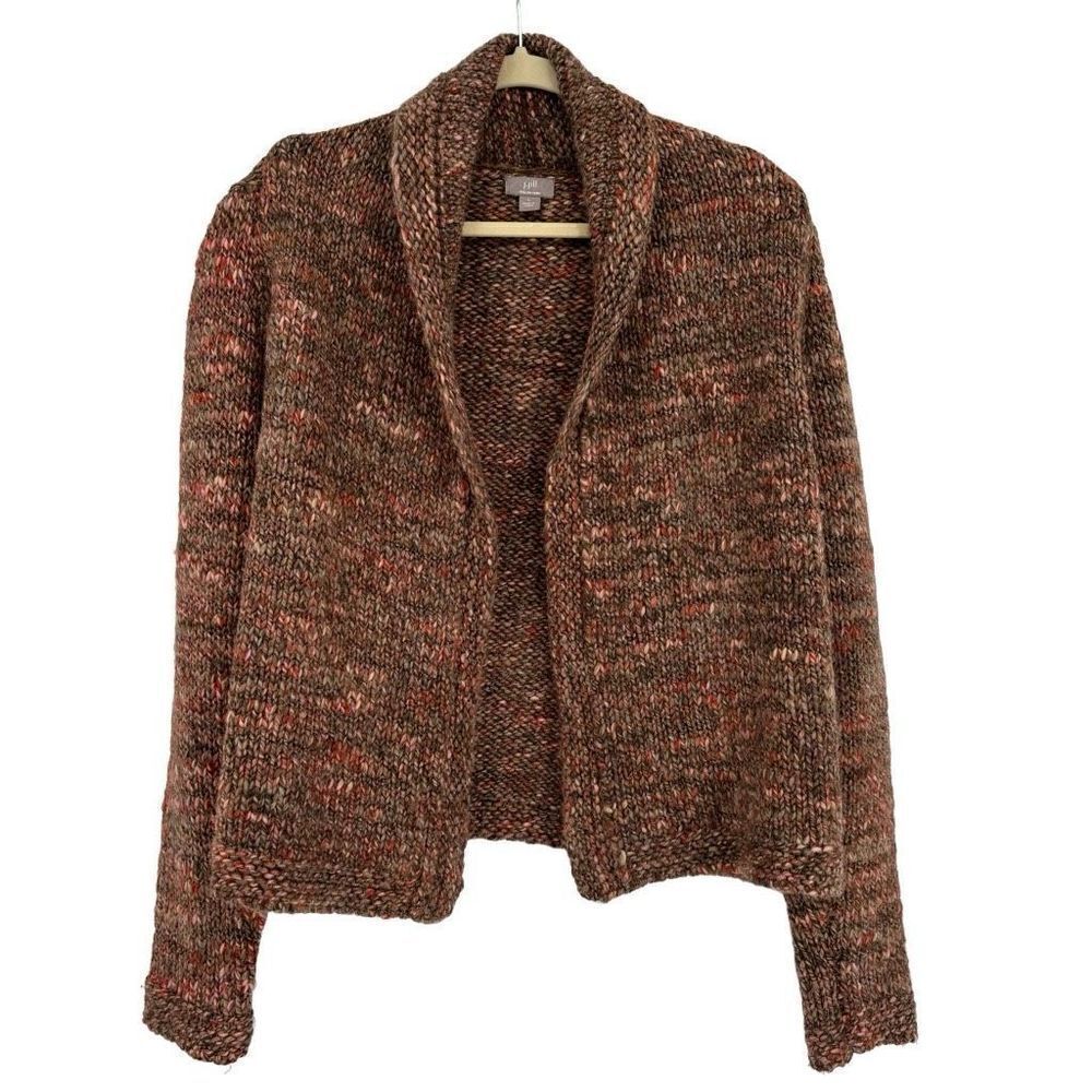 J Jill Italian‎ Wool Alpaca Chunky Open Front Cardigan Sweater Shawl Large Brown